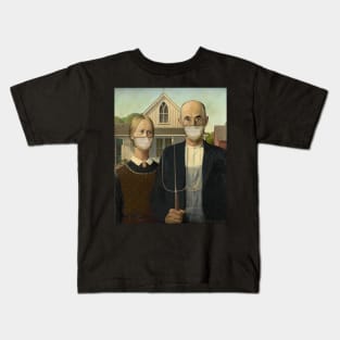 Famous Painting Americana Masked Farmer and Wife Kids T-Shirt